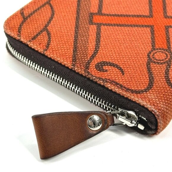 HERMES Horse Steeple PM Compact Wallet Zip Around Folded wallet Canvas Orange - Picture 6 of 12